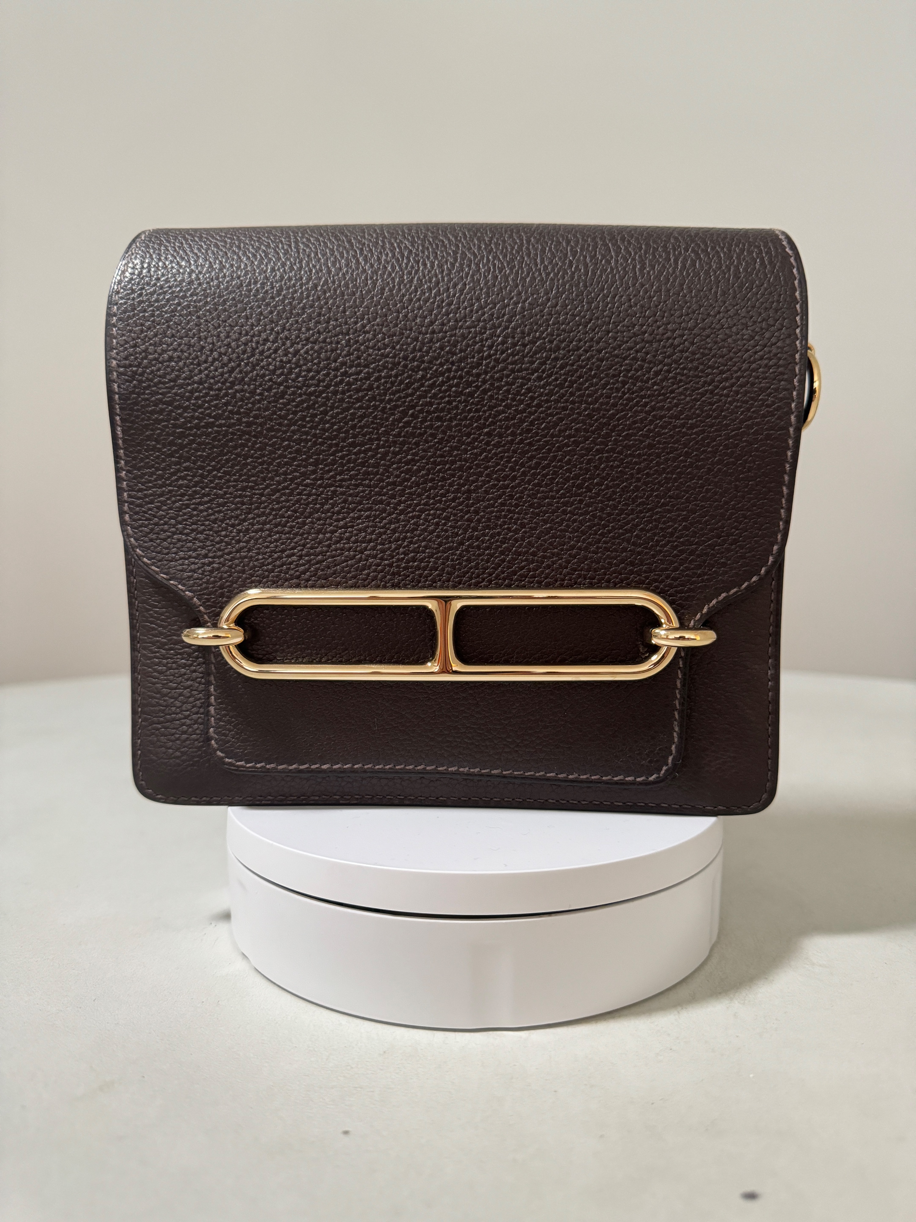 Hermes Mini Roulis in Ebene Barenia Leather with Gold Hardware