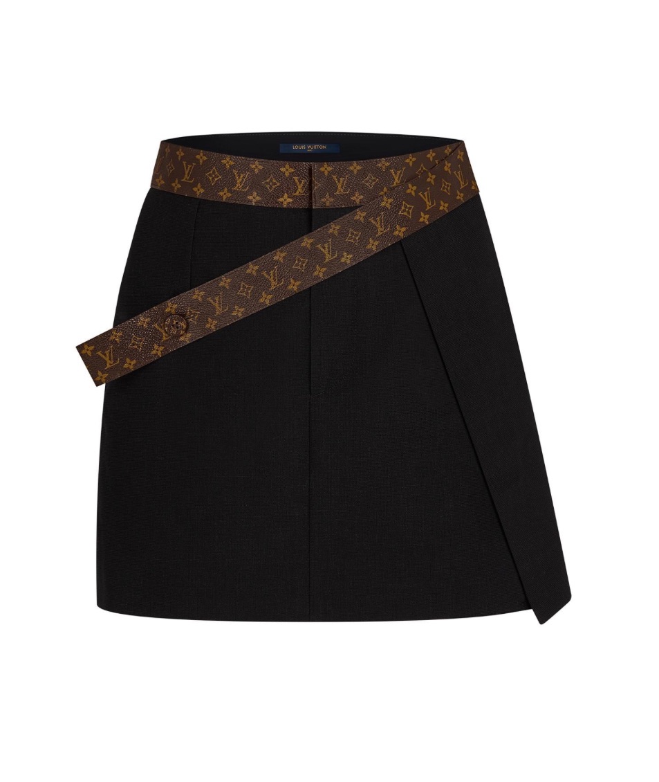 Preowned Louis Vuitton Black Monogram Mini Skirt Size S linen/wool/mohair