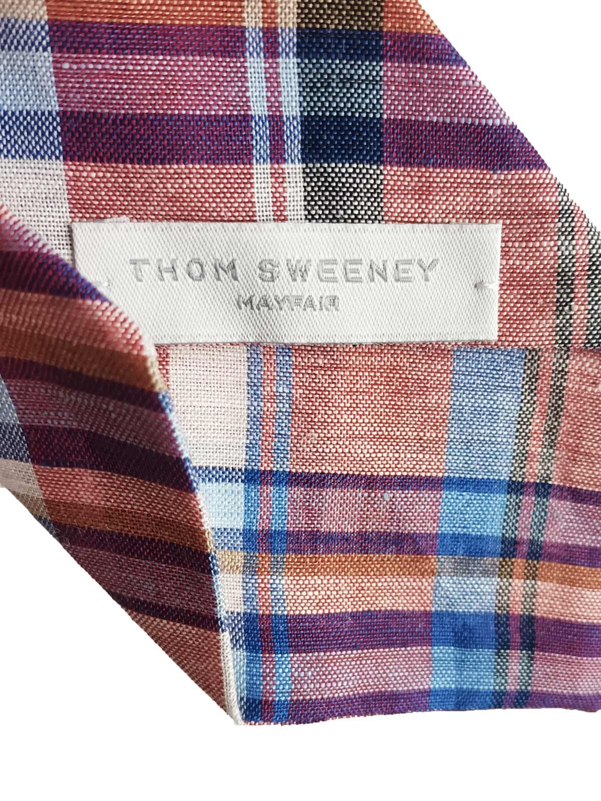 Men's Thom Sweeney Orange plaid linen-cotton tie Multicoloured cotton