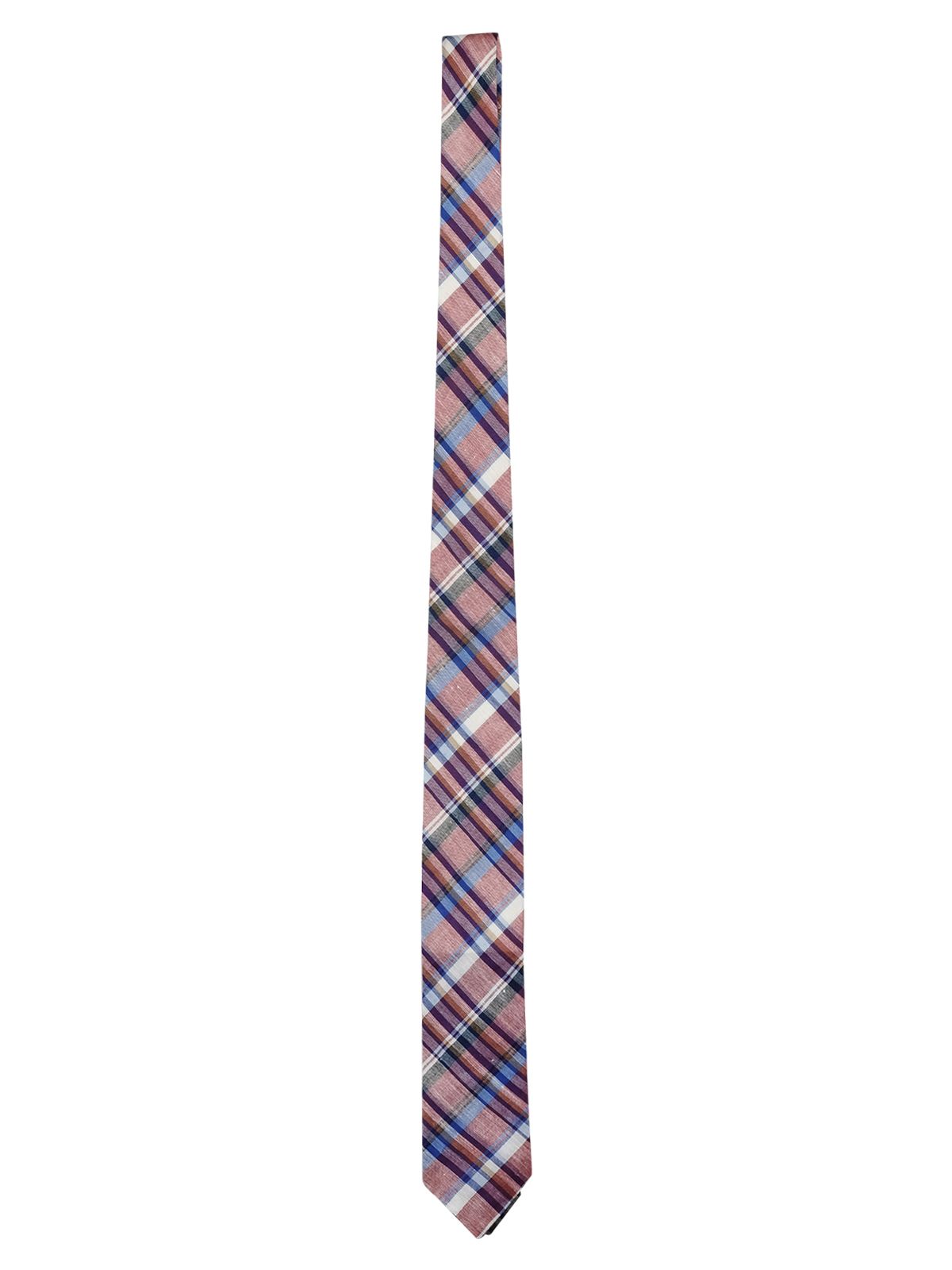 Men's Thom Sweeney Orange plaid linen-cotton tie Multicoloured cotton