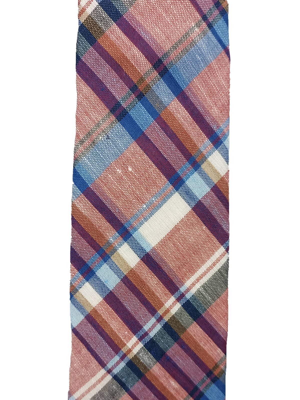 Men's Thom Sweeney Orange plaid linen-cotton tie Multicoloured cotton