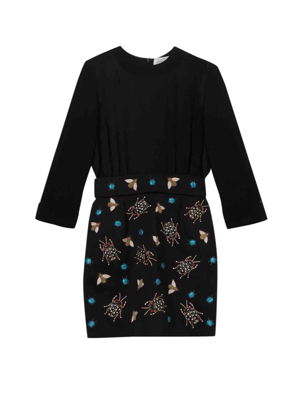 Preowned Victoria Beckham Black Silk Satin  Navy Crepe Insect Embellished Short Dress Size S