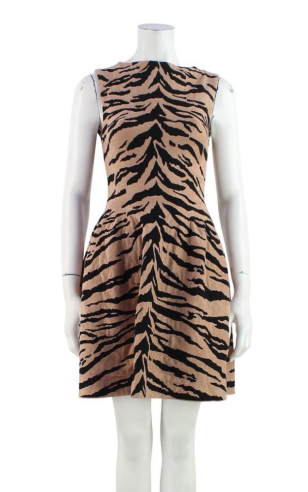 Alaia tiger print intarsia knit skater dress Size S Beige and black tiger print jaquard