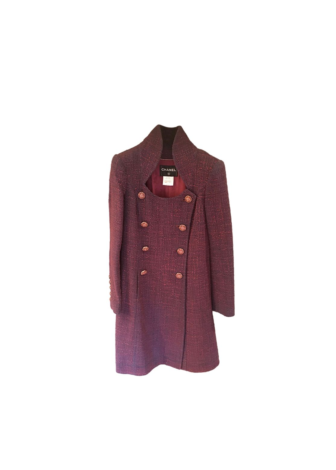 Preowned Chanel Purple Tweed Double Breasted Coat Size S