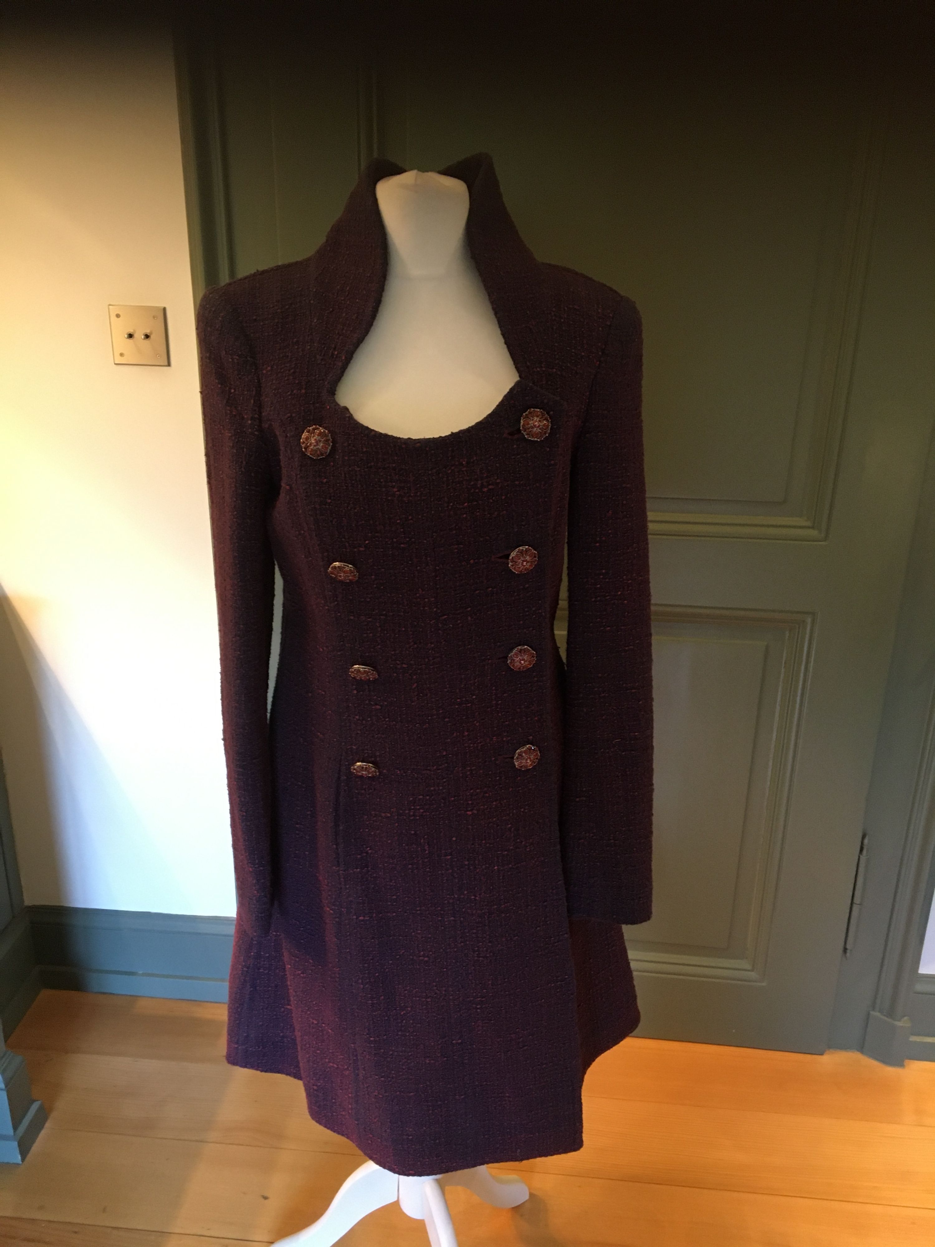 Preowned Chanel Purple Tweed Double Breasted Coat Size S