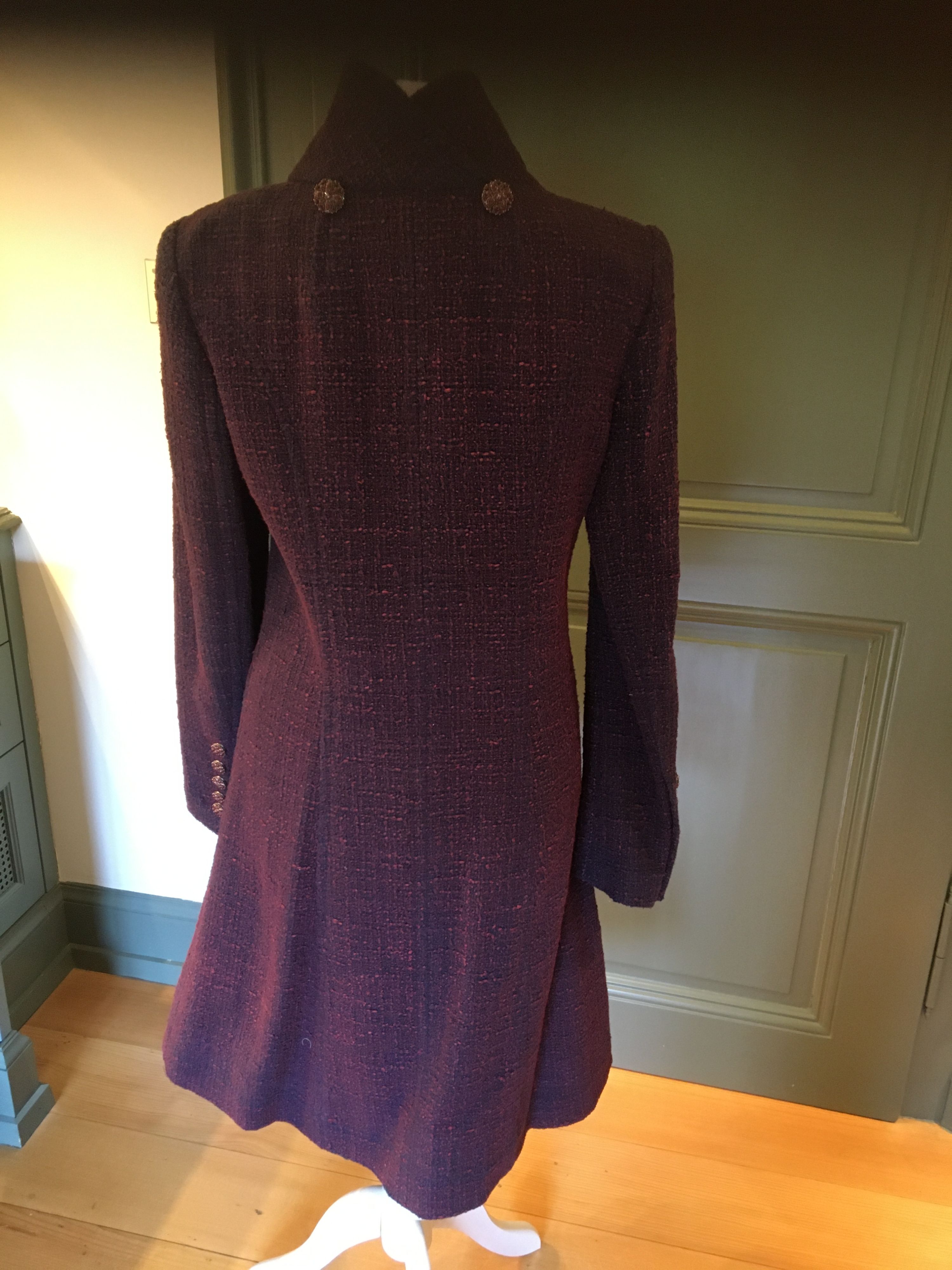 Preowned Chanel Purple Tweed Double Breasted Coat Size S