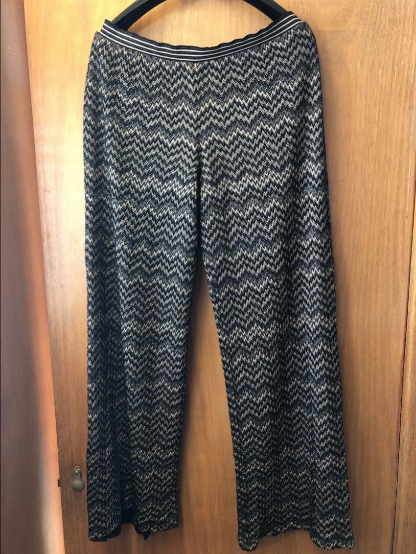 Preowned Missoni Zig Zag Knit Wide Leg Trousers Size XL Black wool