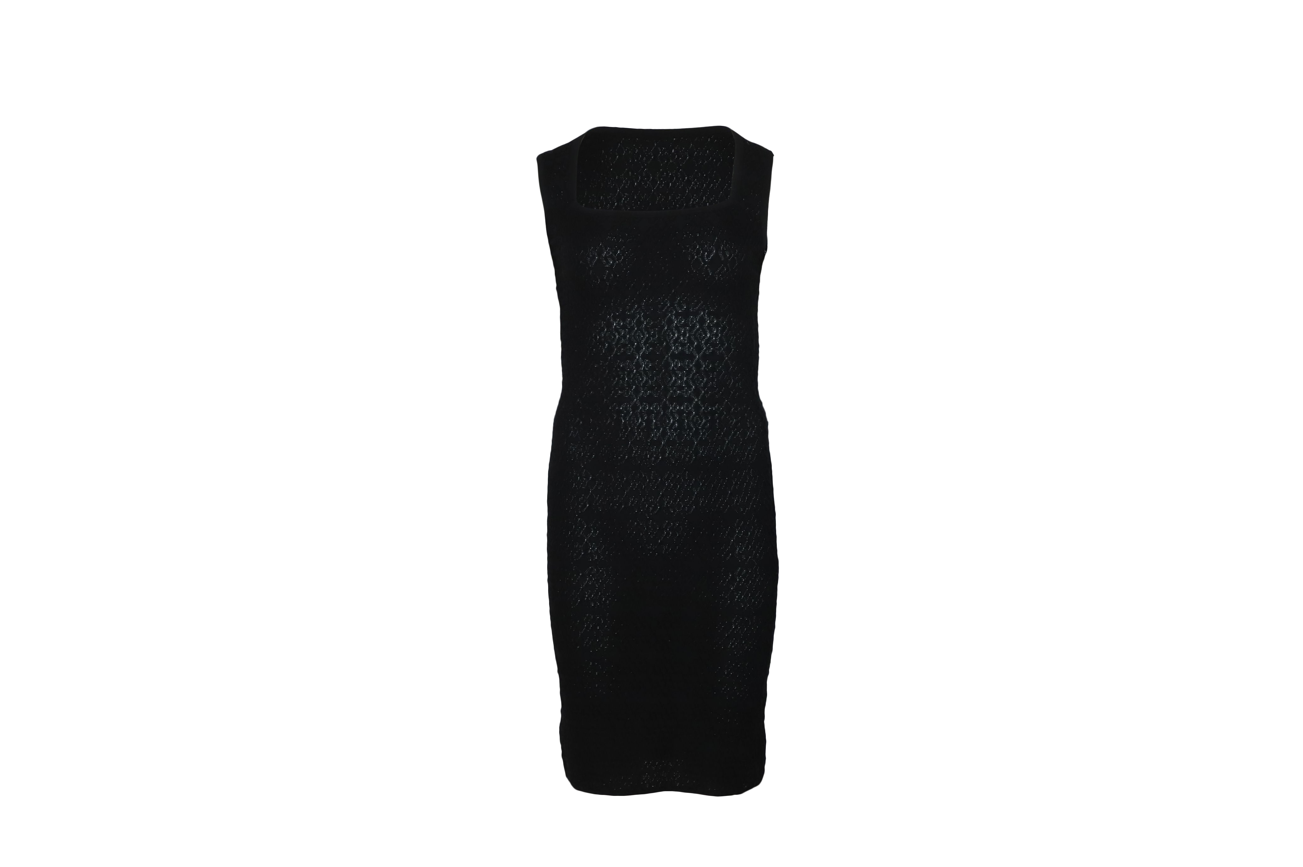 Preowned Alaia Black Square Neck Bodycon Dress Size S cotton