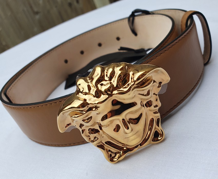 Versace Caramel Medusa Head Palazzo Belt - Size 80 Cream leather