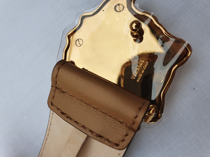 Versace Caramel Medusa Head Palazzo Belt - Size 80 Cream leather