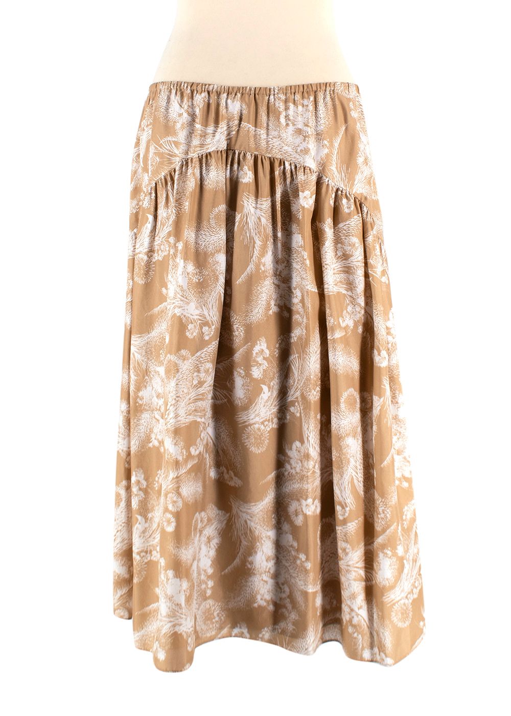 Vince Beige Printed Silk Midi Skirt Size L Beige/ivory