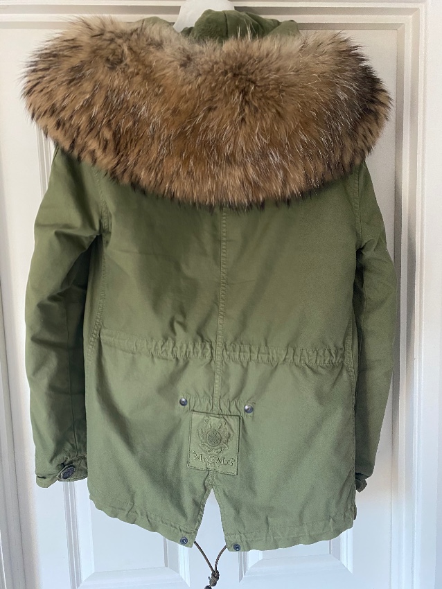 Preowned Mr  Mrs Italy Khaki Fur Trimmed Short Coat Size S Gold cotton