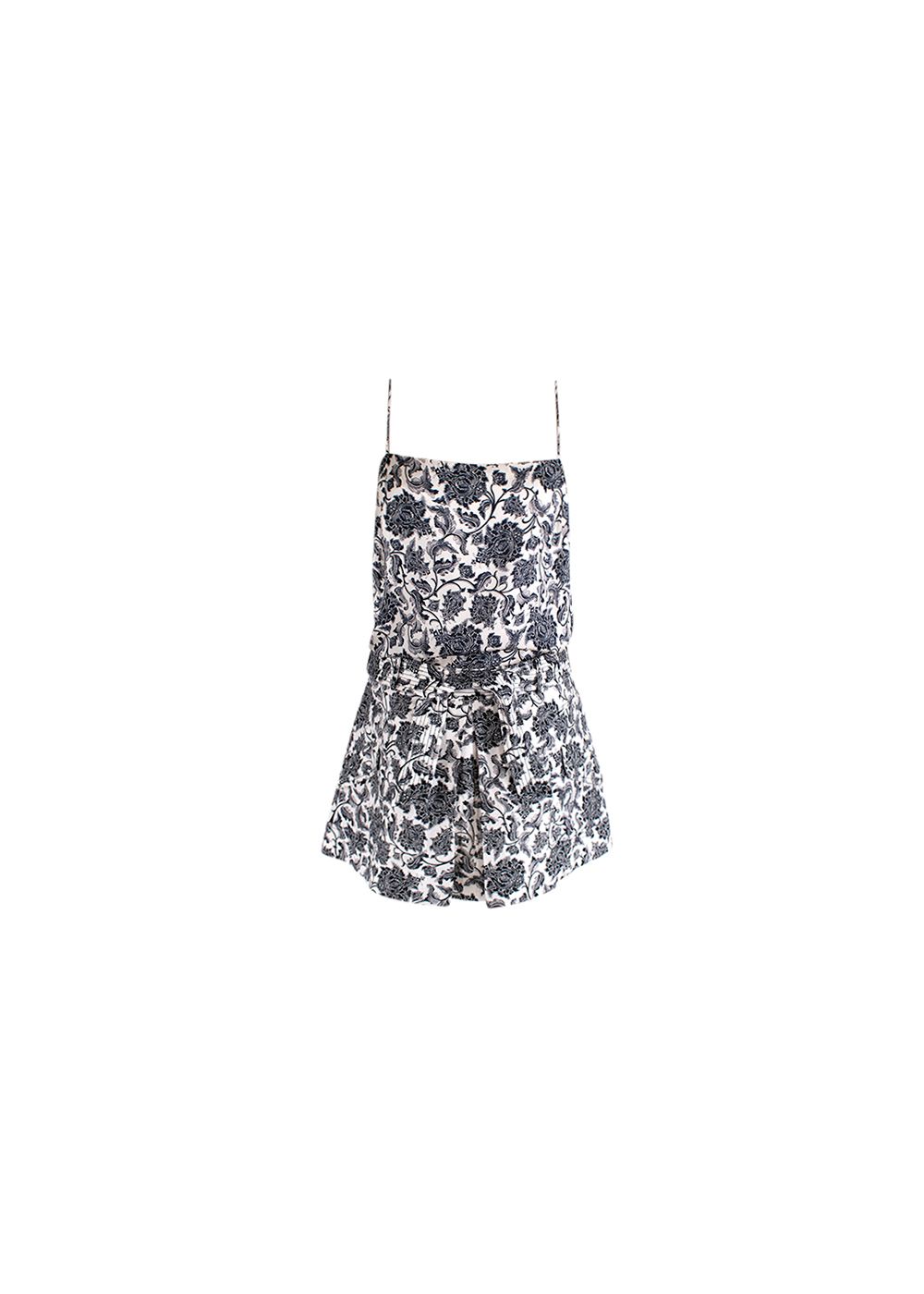 Preowned Zimmermann Black  ivory toile print silk-satin camisole  linen skirt Size XS Black and White