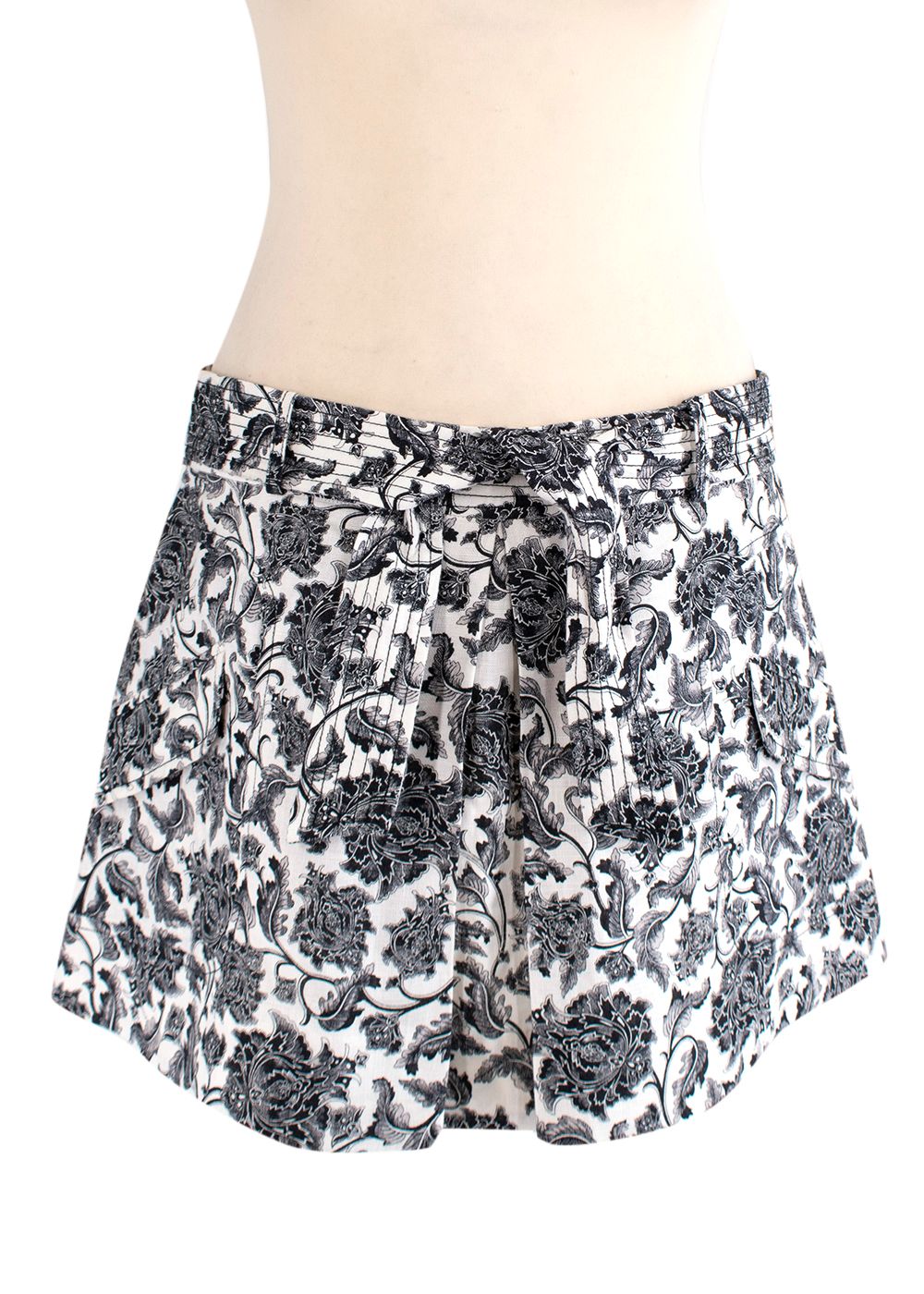 Preowned Zimmermann Black  ivory toile print silk-satin camisole  linen skirt Size XS Black and White