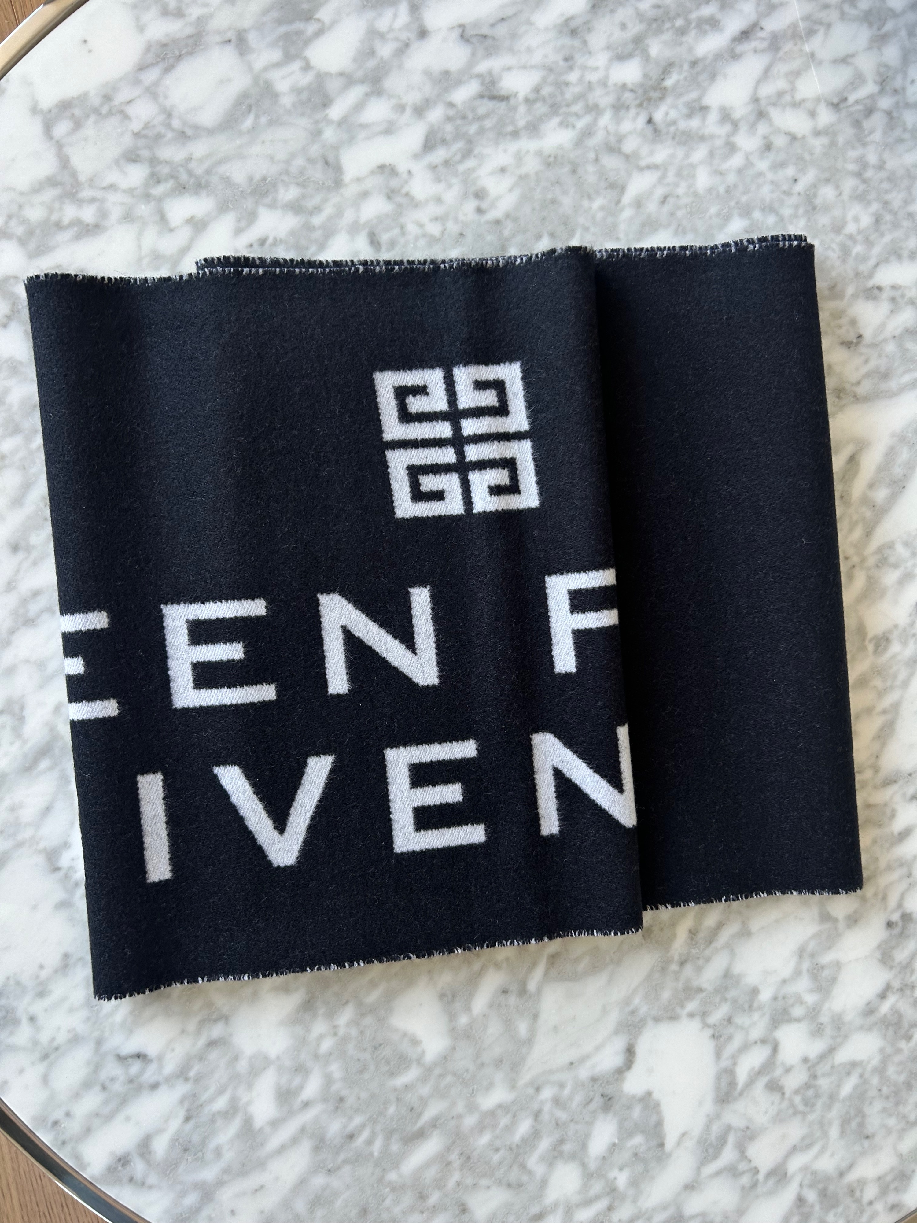 Men's Givenchy Black Wool Blend Logo Scarf wool/silk/virgin wool