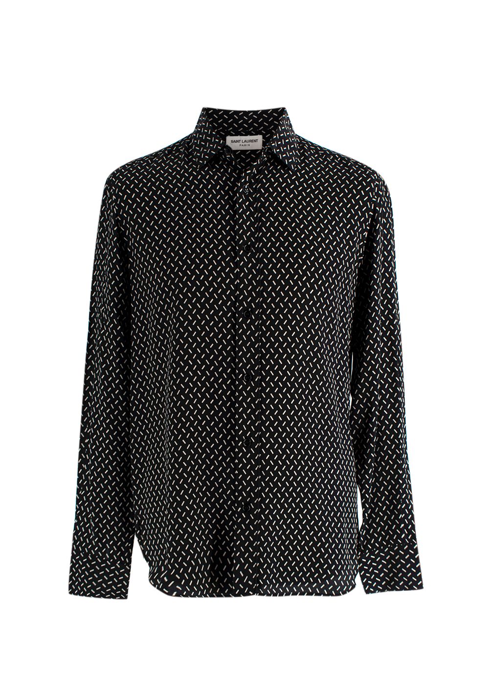 Men's Preowned Saint Laurent Black and White Dash Printed Silk Shirt Size 15