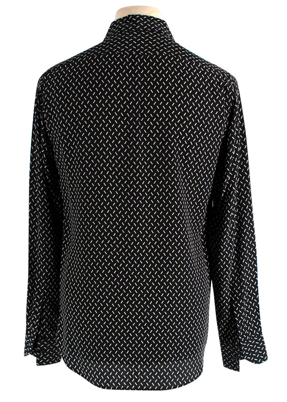 Men's Preowned Saint Laurent Black and White Dash Printed Silk Shirt Size 15