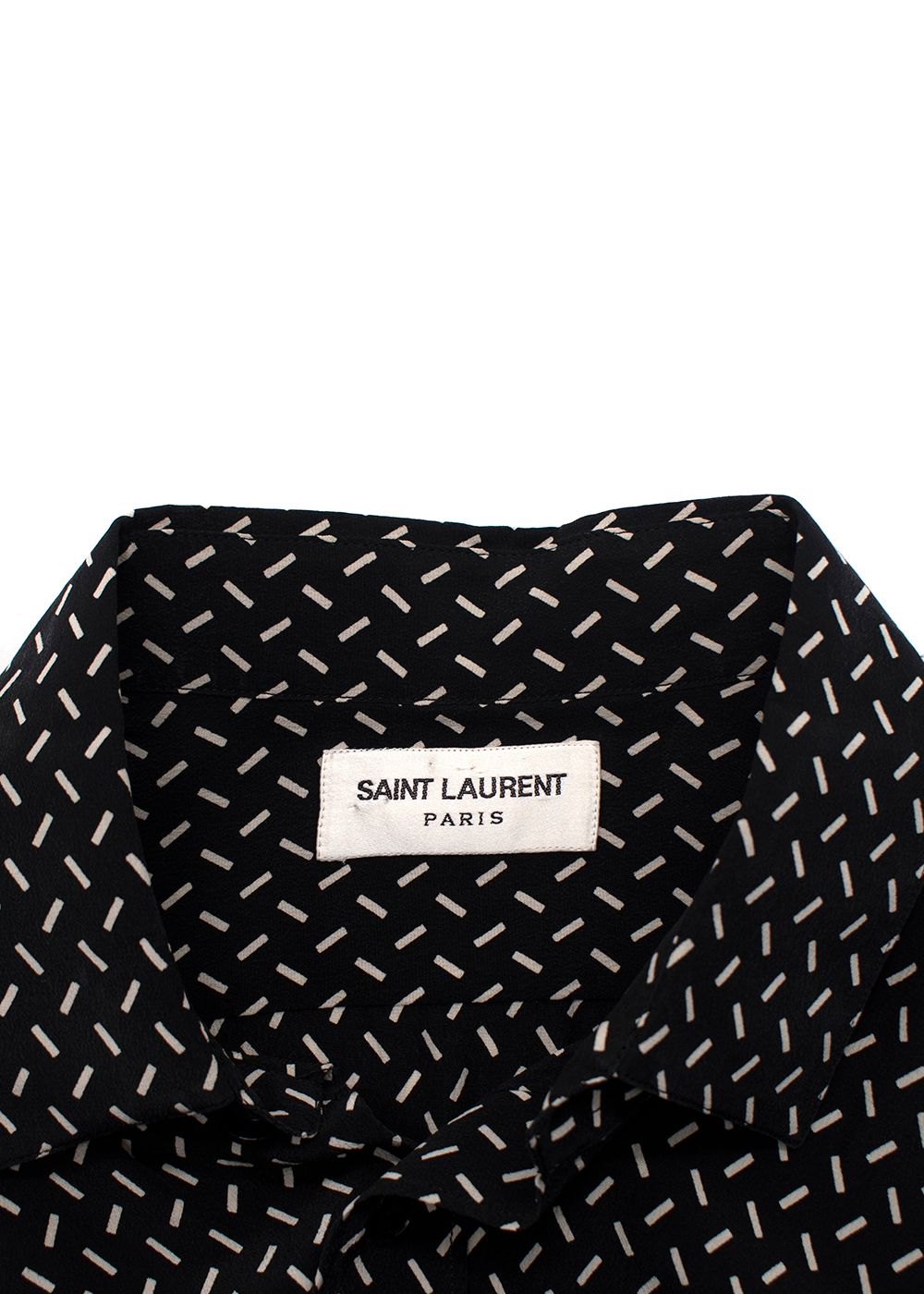 Men's Preowned Saint Laurent Black and White Dash Printed Silk Shirt Size 15