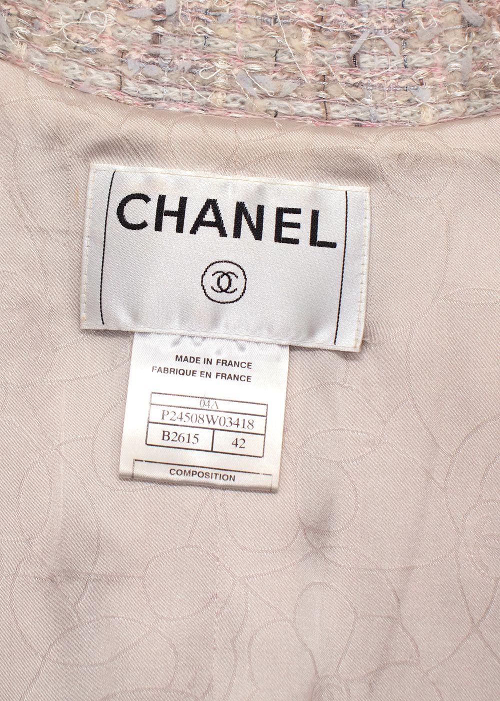 Preowned Chanel Blush Pink Longline Tweed Jacket Size S wool/acrylic/mohair