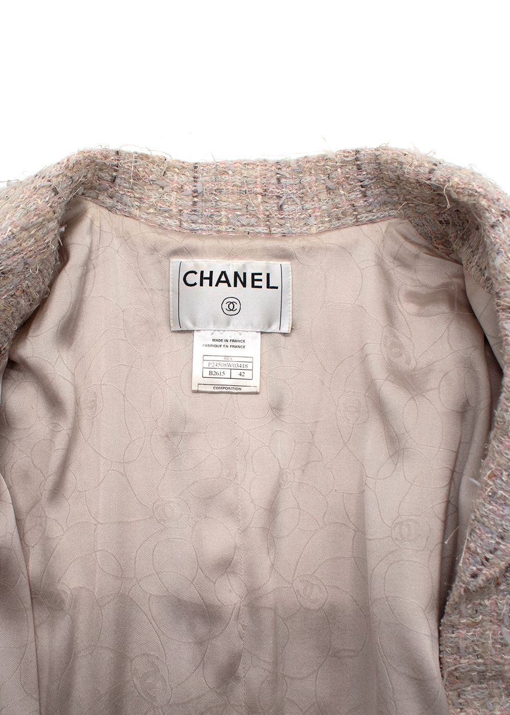 Preowned Chanel Blush Pink Longline Tweed Jacket Size S wool/acrylic/mohair