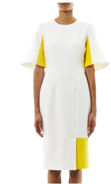 Preowned Roksanda Colour Block Fluted Sleeve Midi Dress Size S Whote label