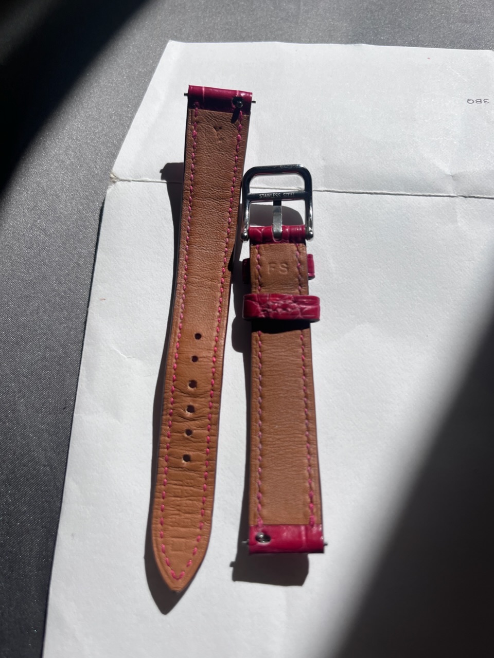 Preowned Hermes Pink Alligator 28mm Watch Strap Size S Red leather