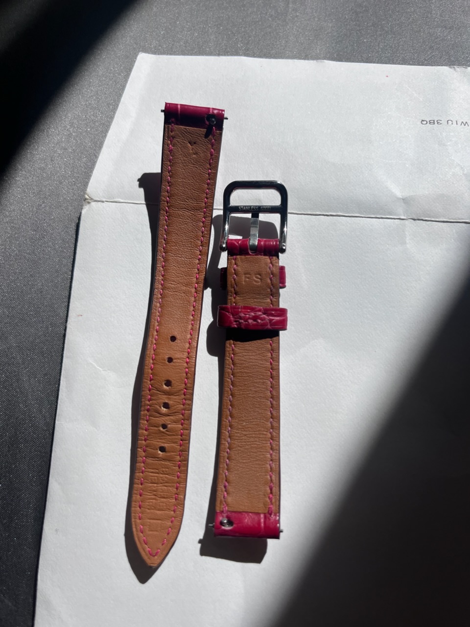 Preowned Hermes Pink Alligator 28mm Watch Strap Size S Red leather