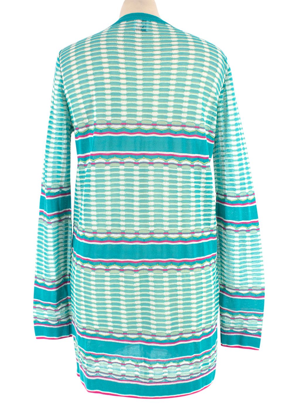 Preowned M Missoni Teal  Pink Striped Knit Cardigan Size L cotton/polyamide/polyester