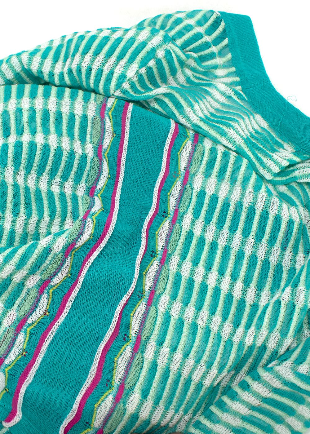 Preowned M Missoni Teal  Pink Striped Knit Cardigan Size L cotton/polyamide/polyester