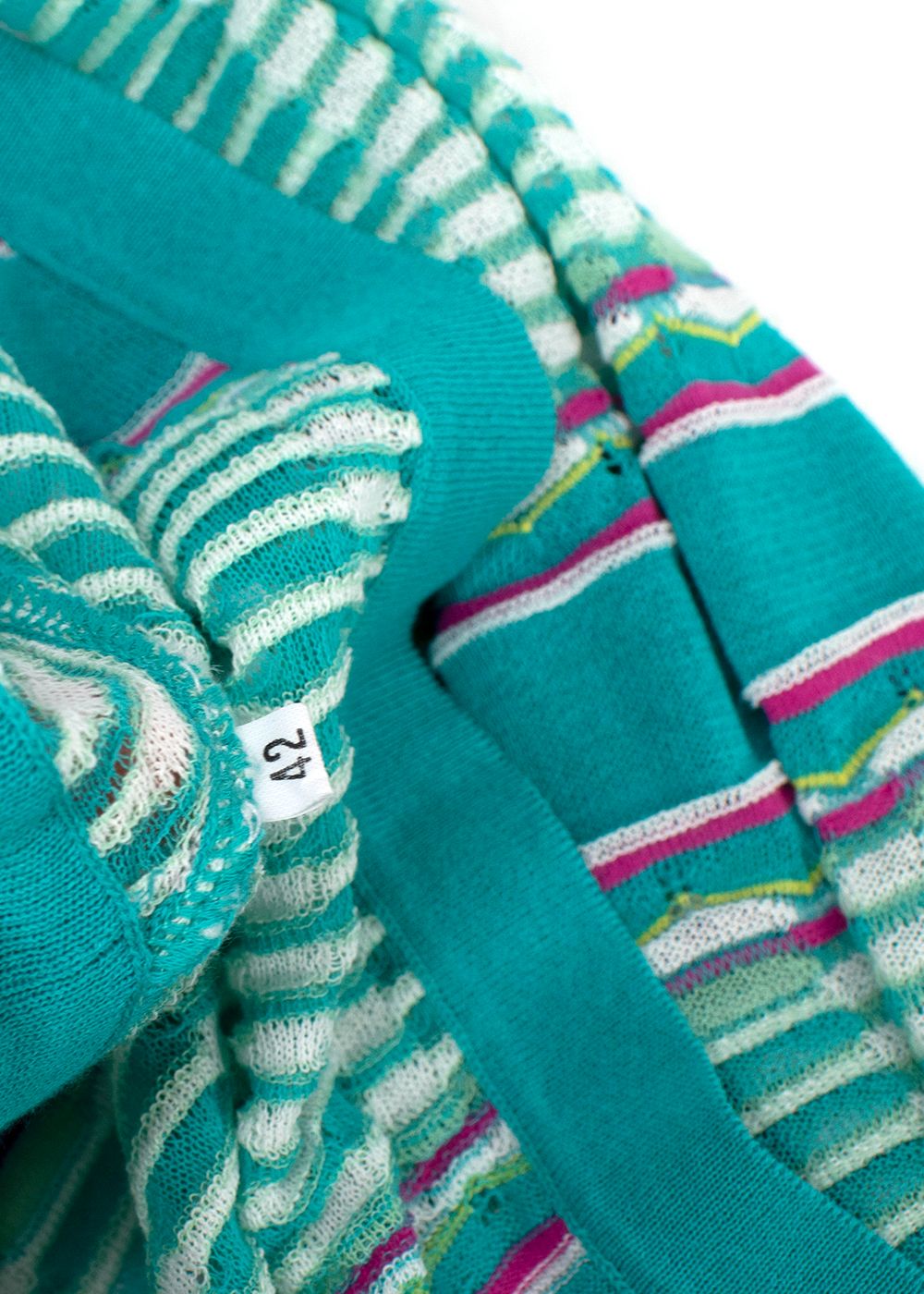 Preowned M Missoni Teal  Pink Striped Knit Cardigan Size L cotton/polyamide/polyester