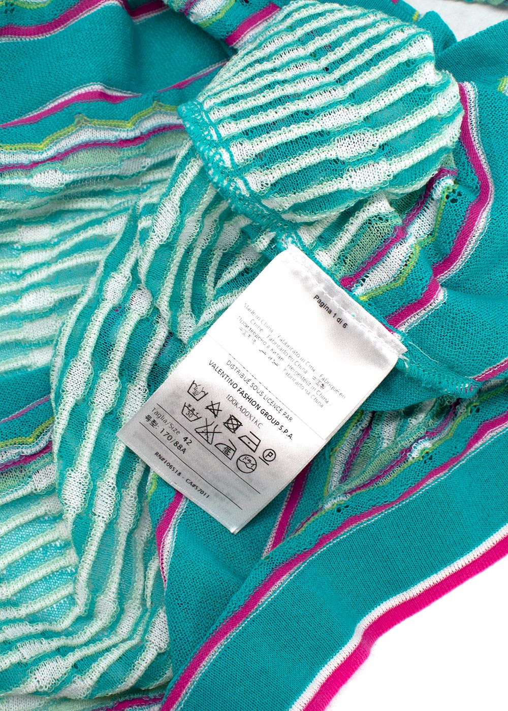 Preowned M Missoni Teal  Pink Striped Knit Cardigan Size L cotton/polyamide/polyester