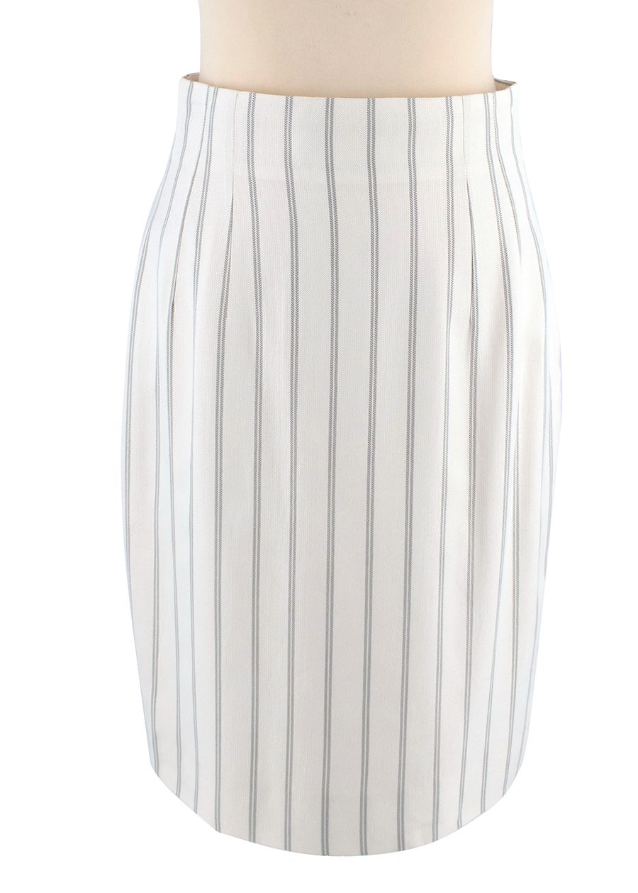 Dior Cream Striped Single Breasted Skirt Suit Size L