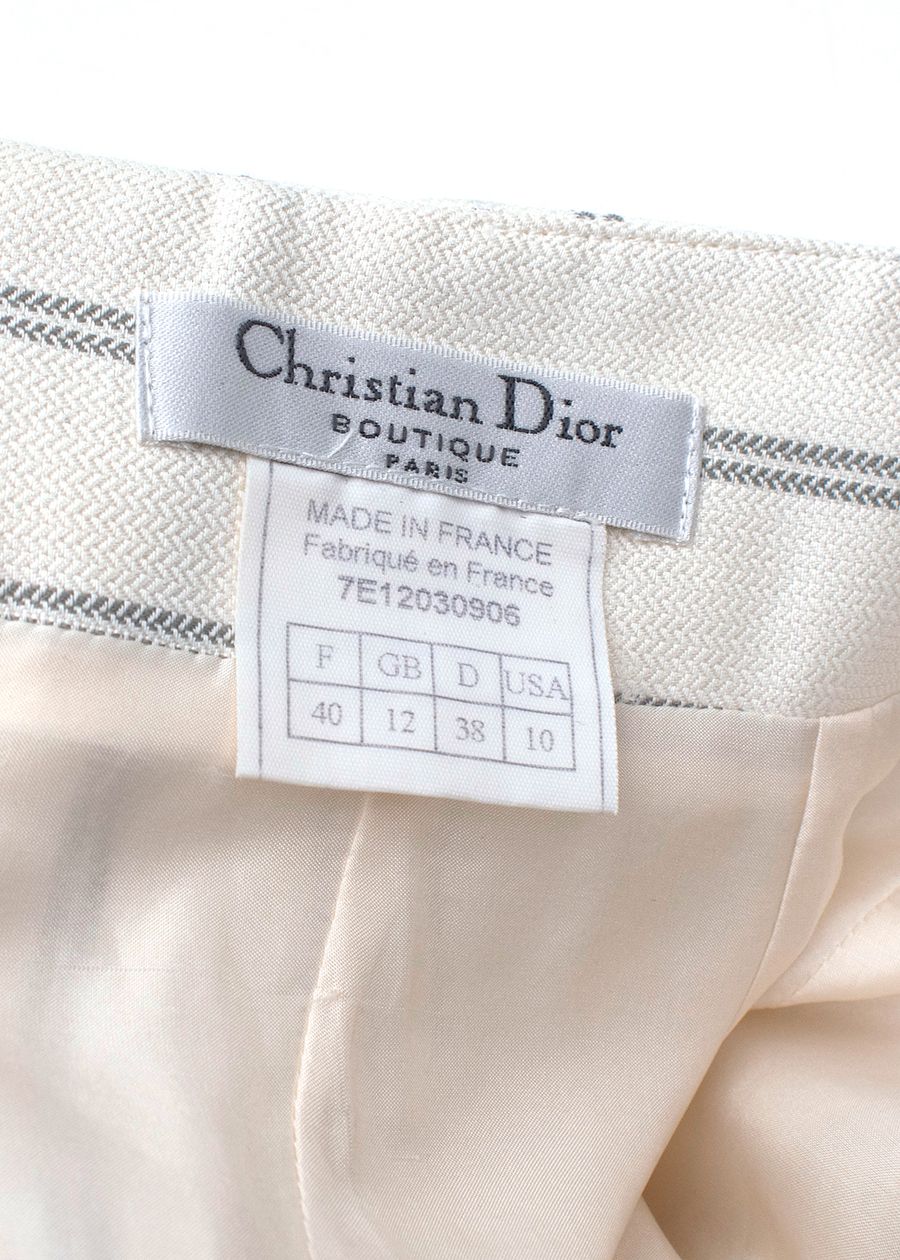 Dior Cream Striped Single Breasted Skirt Suit Size L