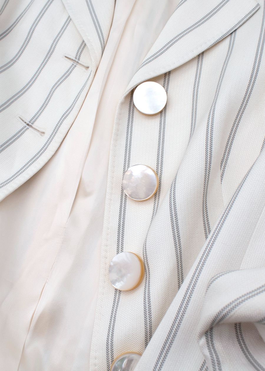 Dior Cream Striped Single Breasted Skirt Suit Size L