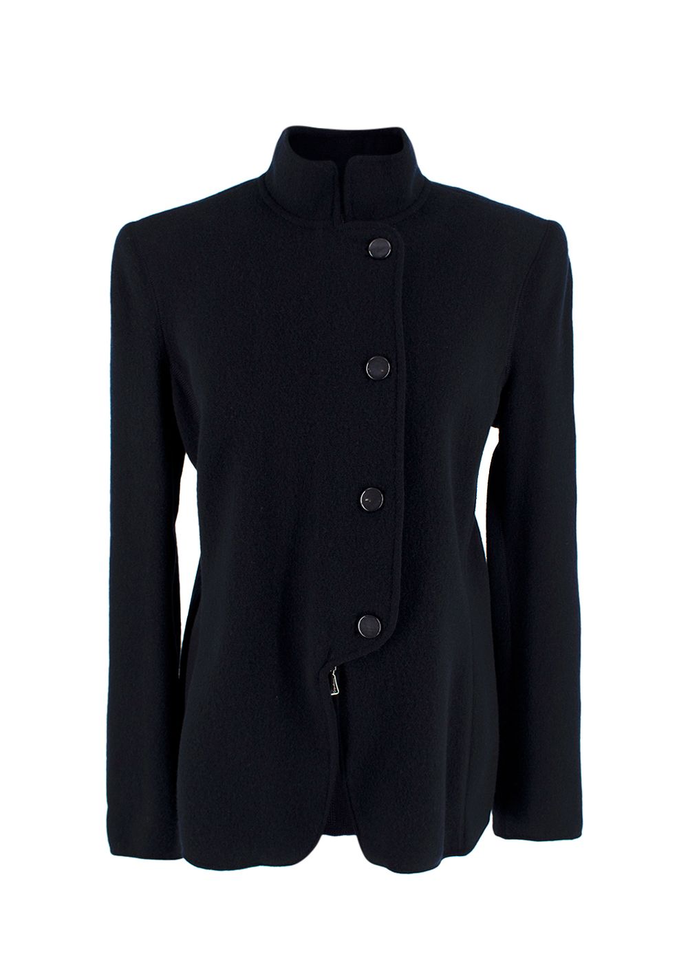 Giorgio Armani Short Navy Cashmere Blend Stand Collar Jacket Size XL Deep Navy wool