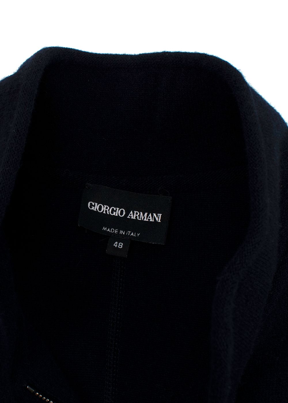 Giorgio Armani Short Navy Cashmere Blend Stand Collar Jacket Size XL Deep Navy wool