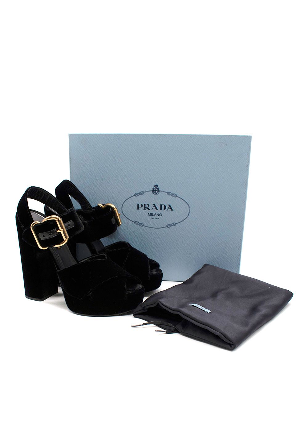 Preowned Prada Black Cross-Strap Velvet Platform Heel Size 38.5