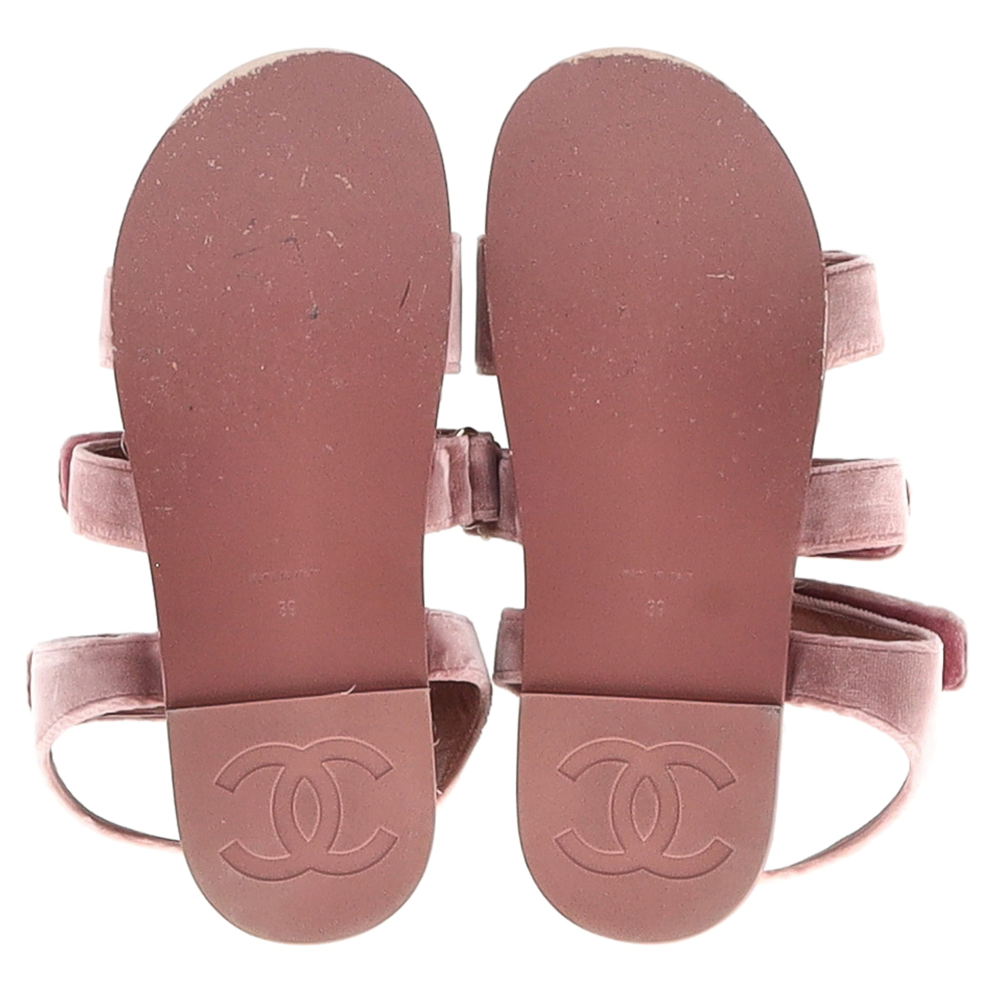 Preowned Chanel Pink Velvet Logo Velcro Dad Sandals Size 39