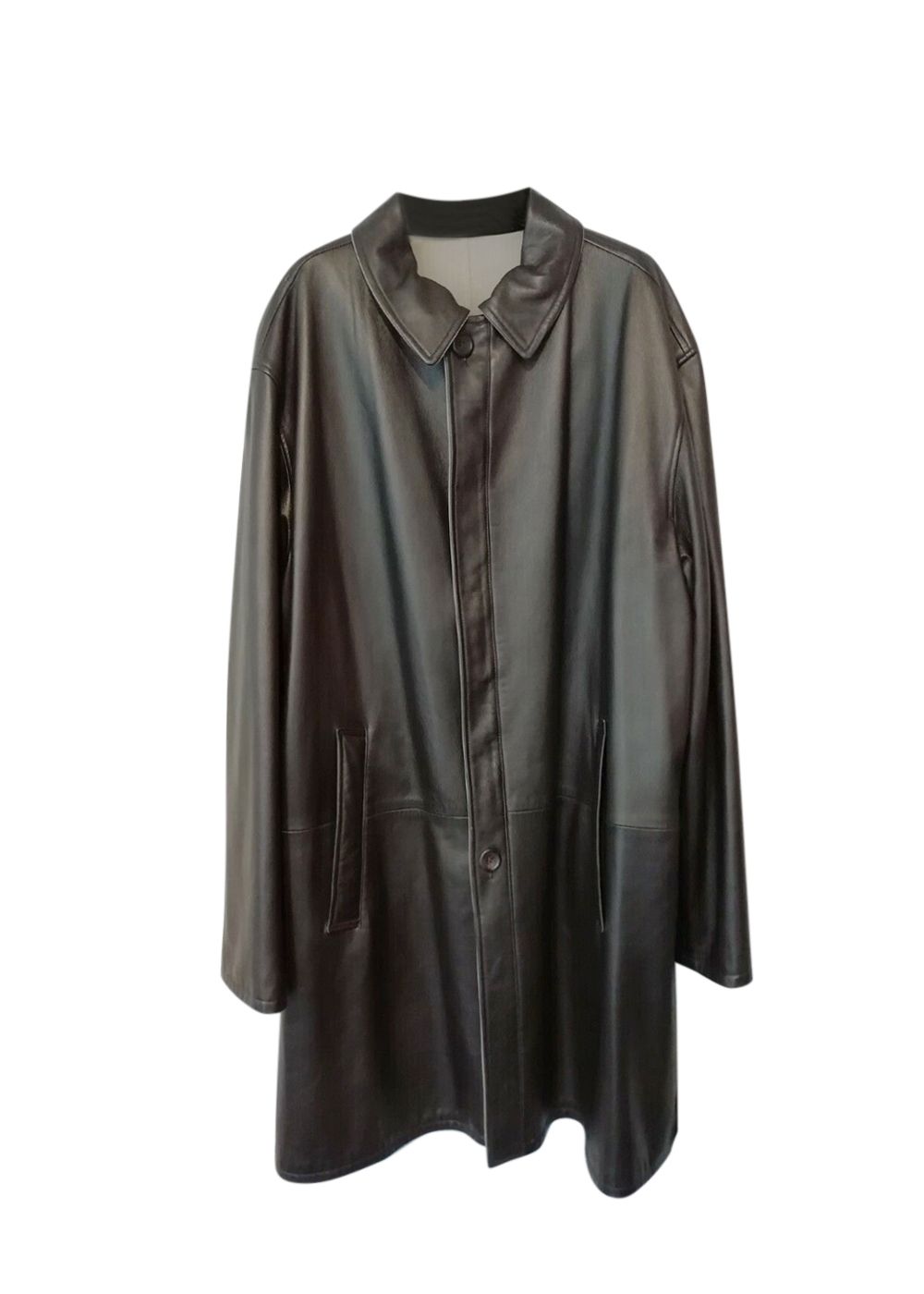 Preowned Loro Piana Chocolate Brown Leather Coat Size L lambskin/cotton/wool