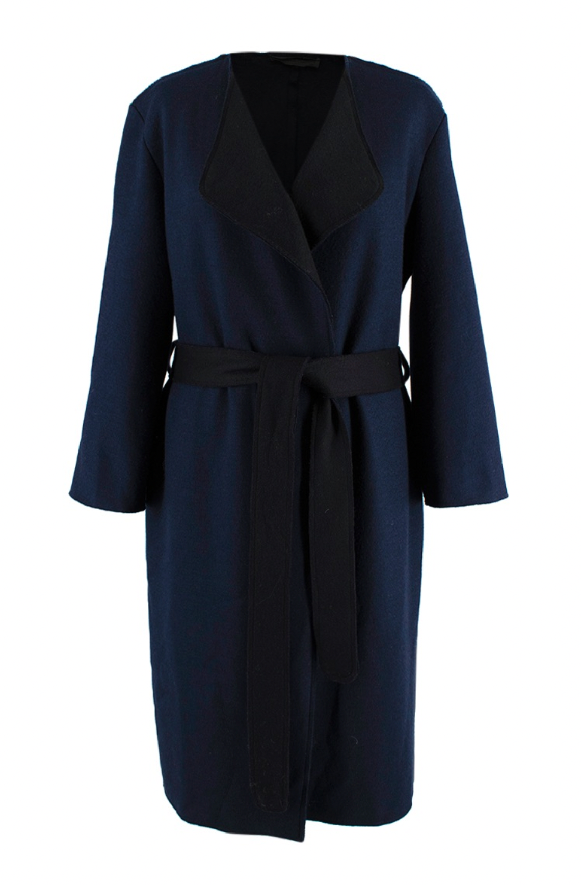 Preowned The Row Wool Navy  Black Belted Coat Size XS