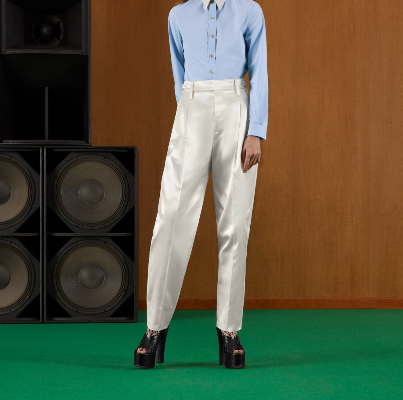 Preowned Gucci White Satin Tailored Trousers Size S viscose/cotton