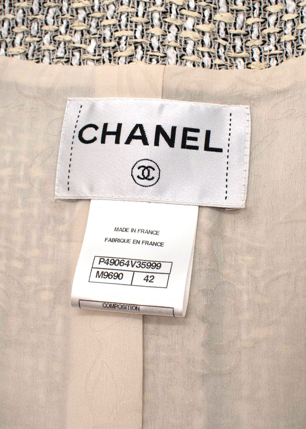 Chanel Cream White and Black Weave Jacket Size L Creme White  Black cotton