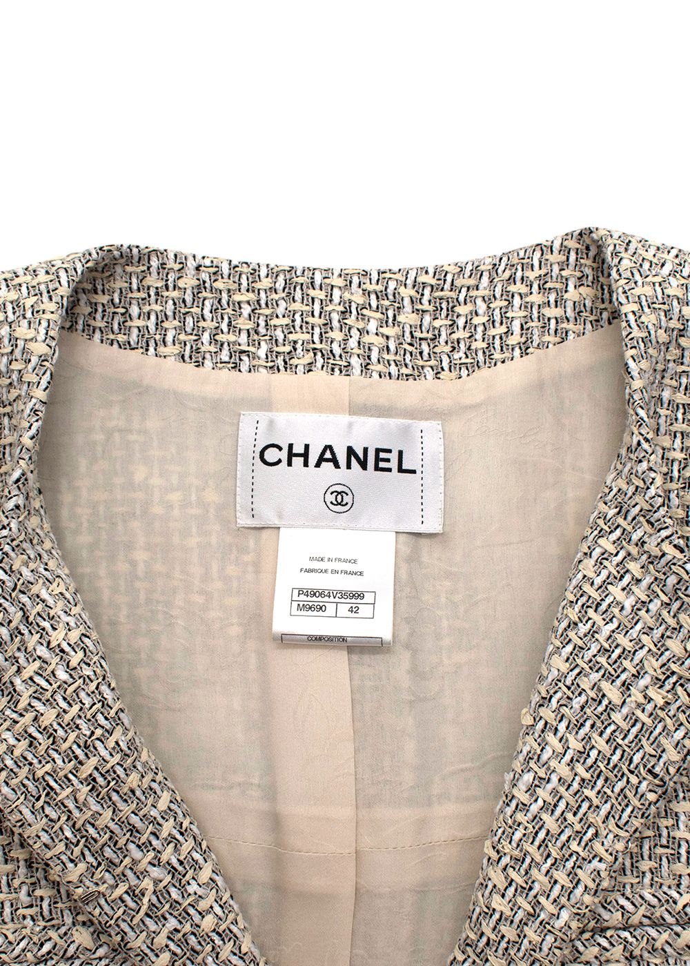 Chanel Cream White and Black Weave Jacket Size L Creme White  Black cotton