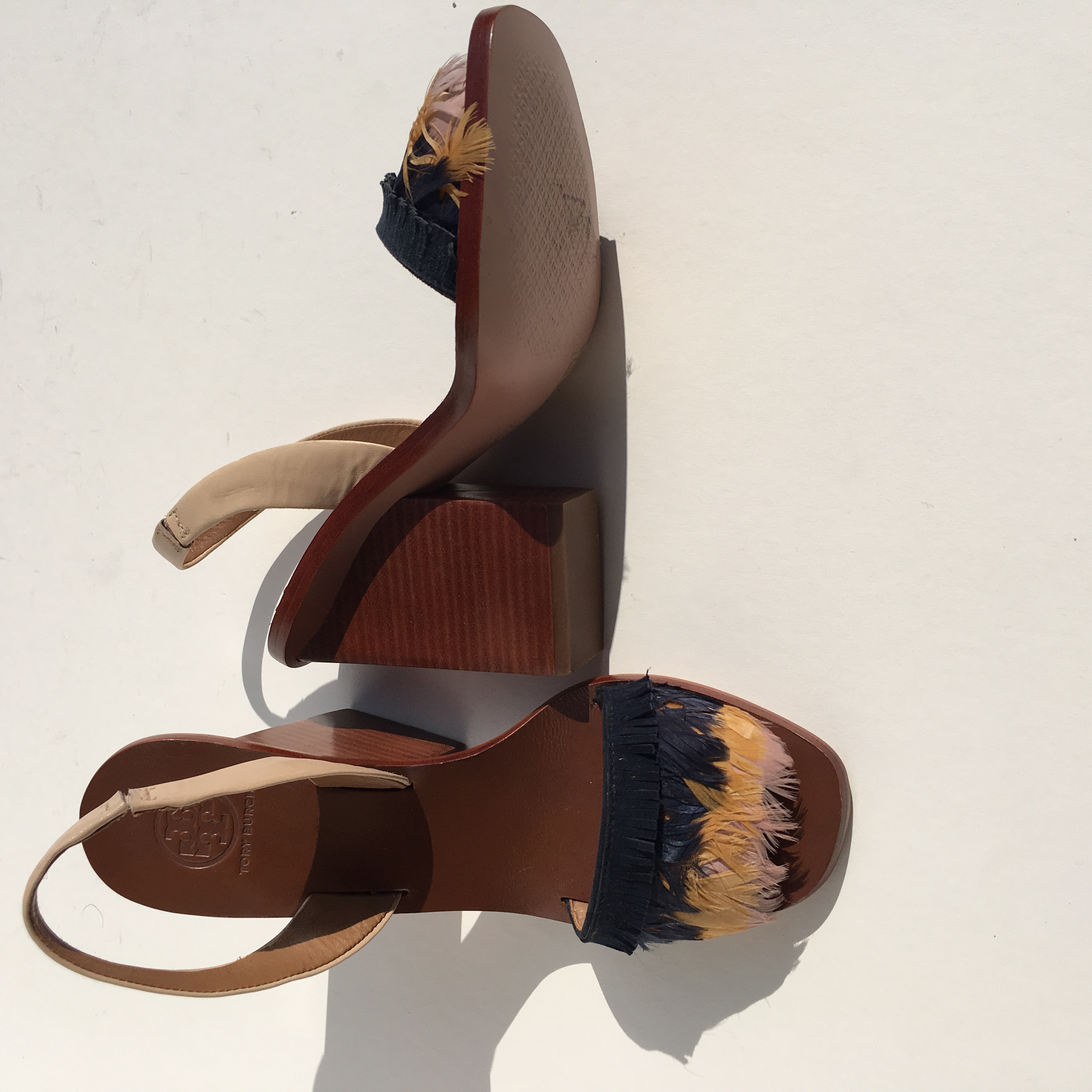 Tory Burch Block Heel Sandals Size 375 Tan/Brown eel