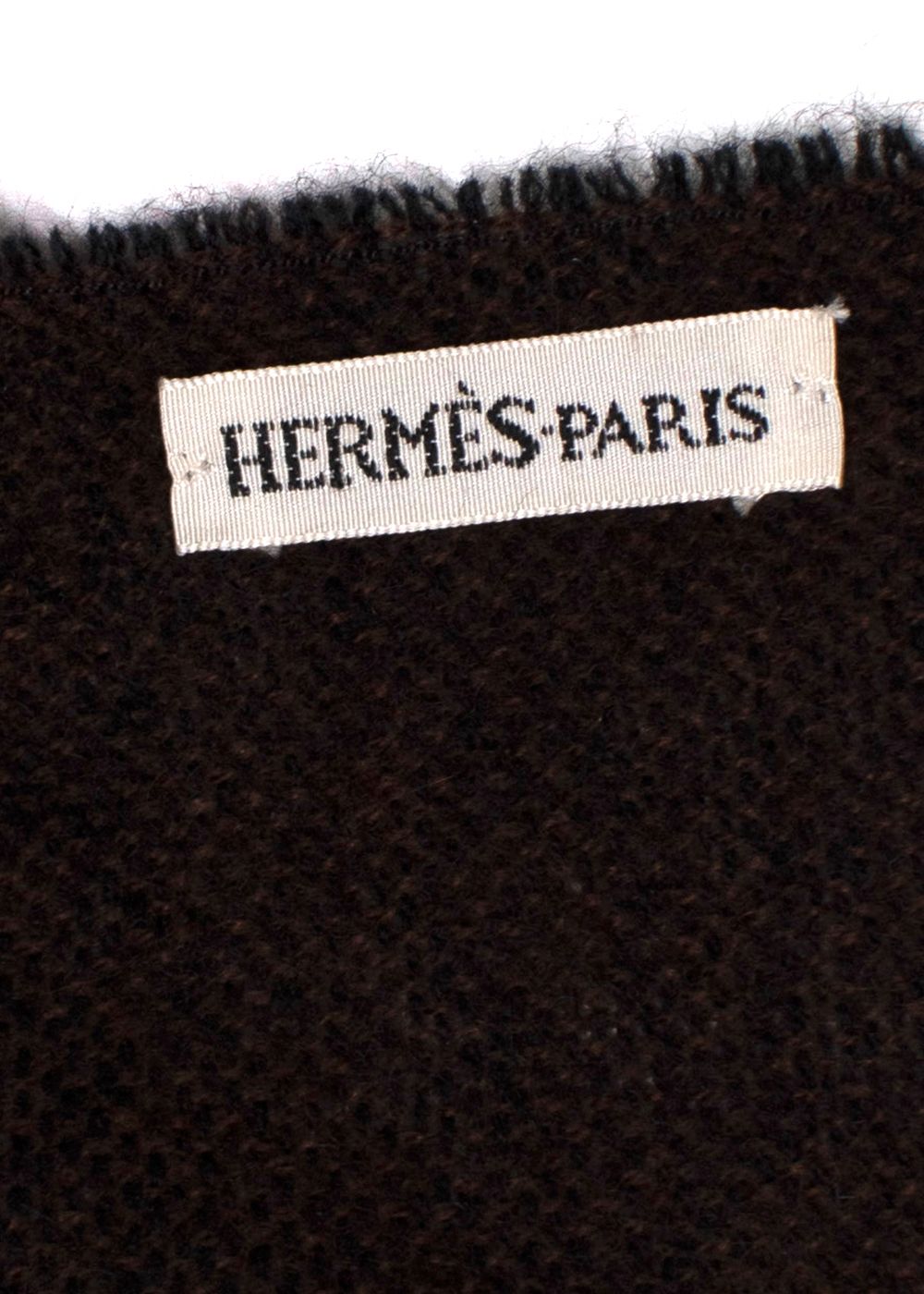 Preowned Hermes Dark Brown Wool  Cashmere Scarf