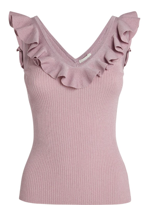 Zimmermann Dusty Pink Halliday V-Neck Knitted Top Size M dust pink viscose/polyamide/metallic fibres