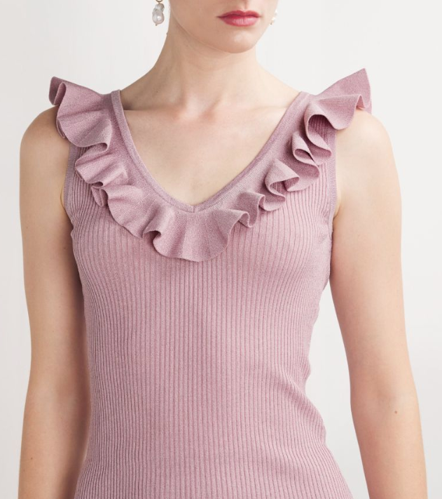 Zimmermann Dusty Pink Halliday V-Neck Knitted Top Size M dust pink viscose/polyamide/metallic fibres