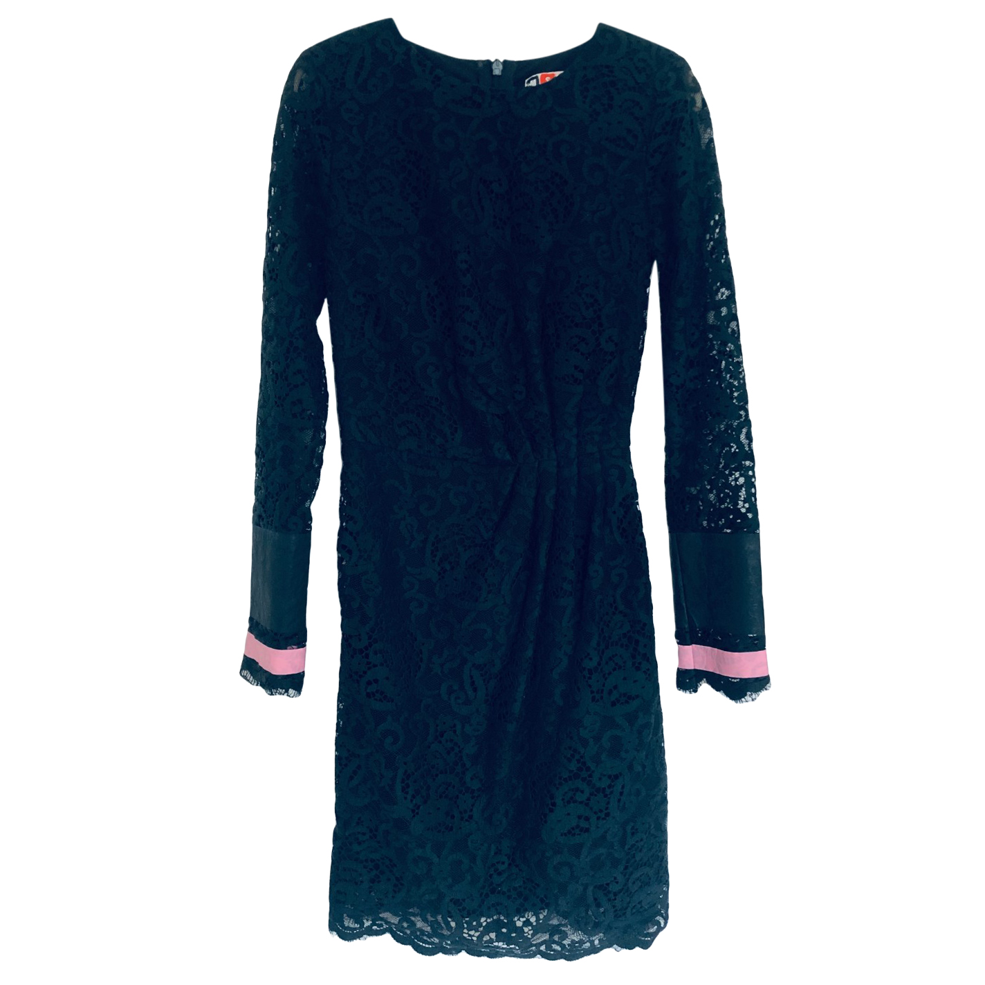 MSGM Black Lace Long-Sleeve Dress Size XS Pink cotton