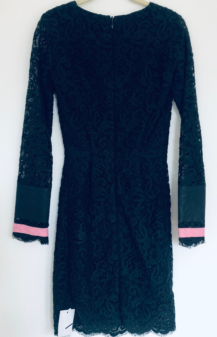 MSGM Black Lace Long-Sleeve Dress Size XS Pink cotton