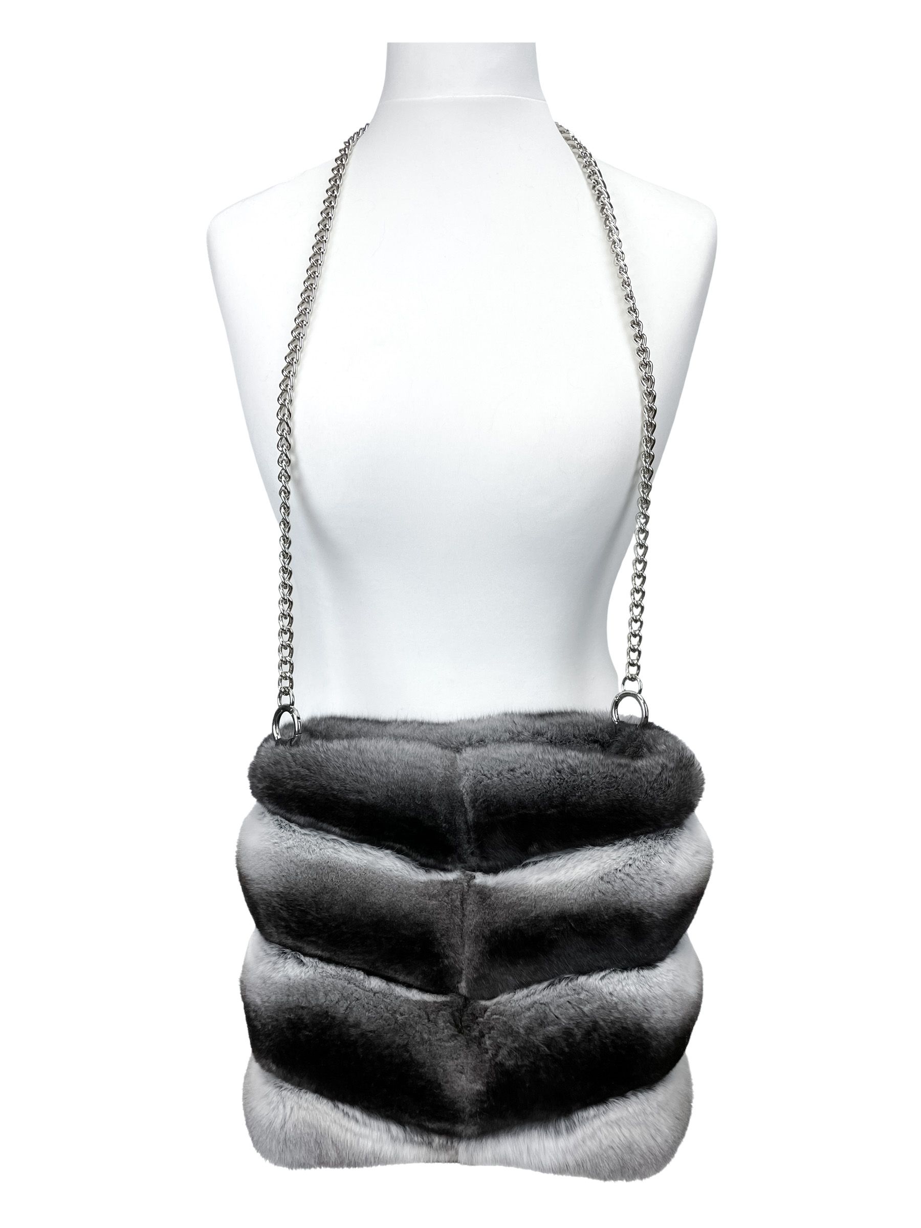 FurbySD Chinchilla fur bag Black, White, Grey